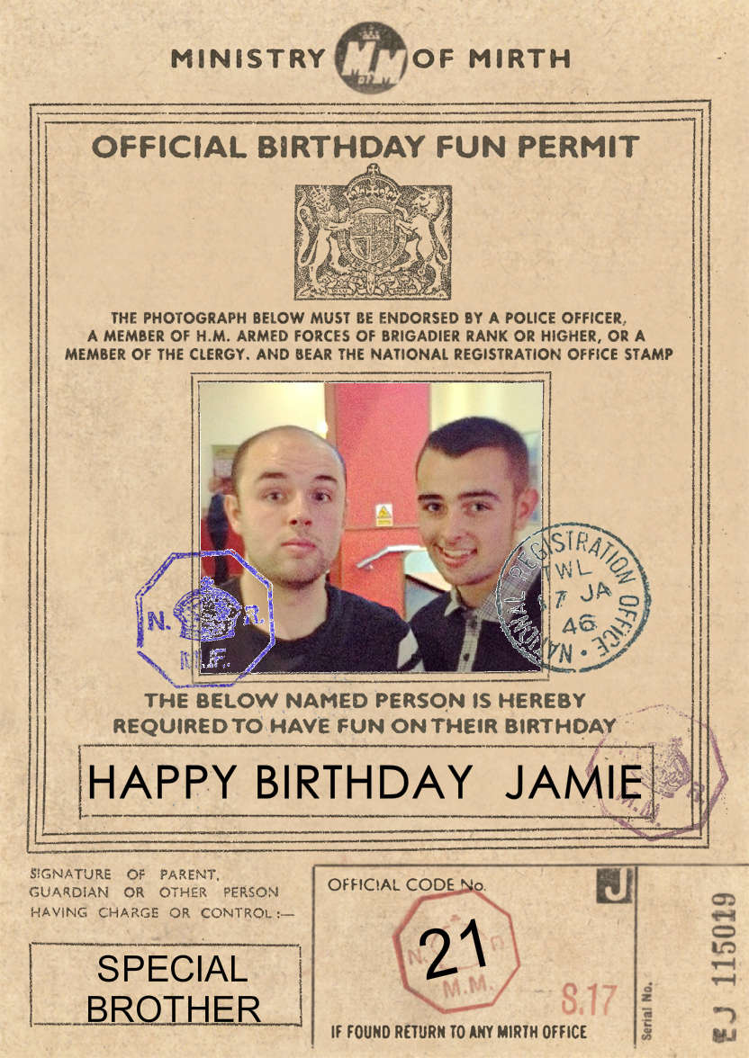 Birthday Fun Permit - card made with Crafty Bob's Card Creator