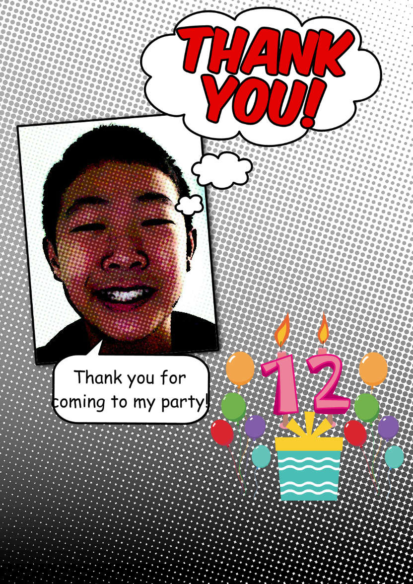 Comic Style Thank You Card Front - card made with Crafty Bob's Card Creator