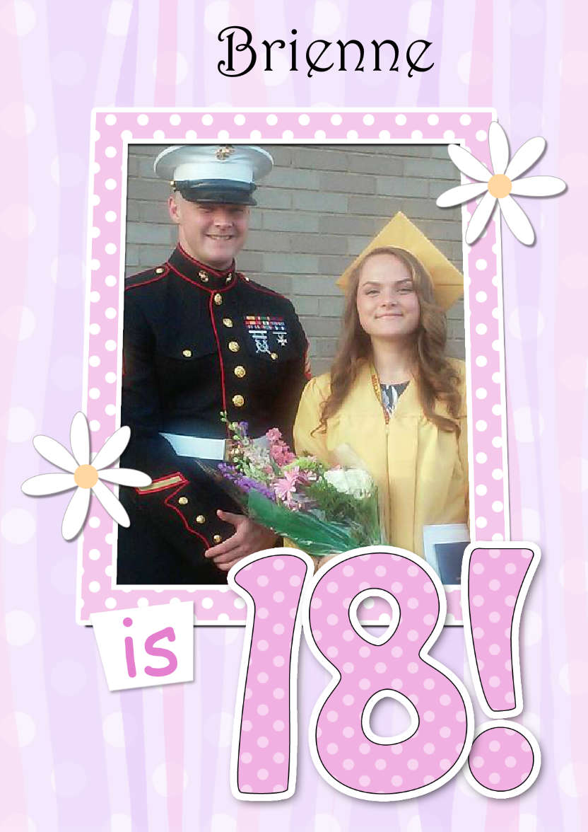 18th Birthday Stripes & Flowers Photo Upload Card - card made with Crafty Bob's Card Creator