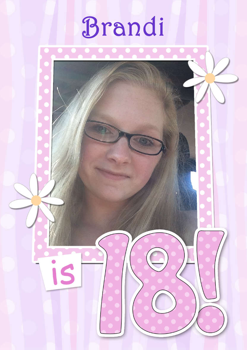 18th Birthday Stripes & Flowers Photo Upload Card - card made with Crafty Bob's Card Creator