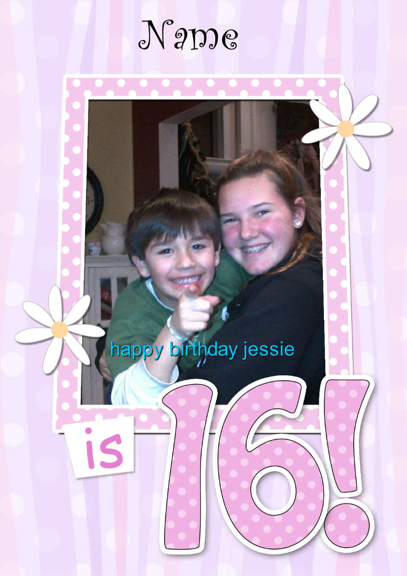 16th Birthday Stripes & Flowers Photo Upload Card - card made with Crafty Bob's Card Creator