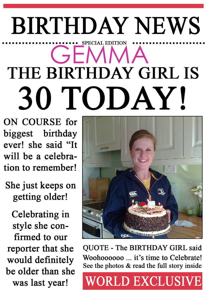 30 Today Birthday News Photo Upload Card - card made with Crafty Bob's Card Creator
