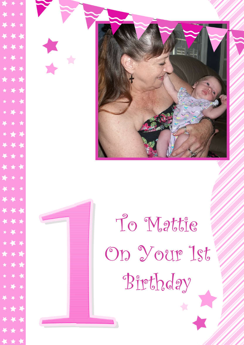 Stars and Stripes First Birthday Girl - card made with Crafty Bob's Card Creator