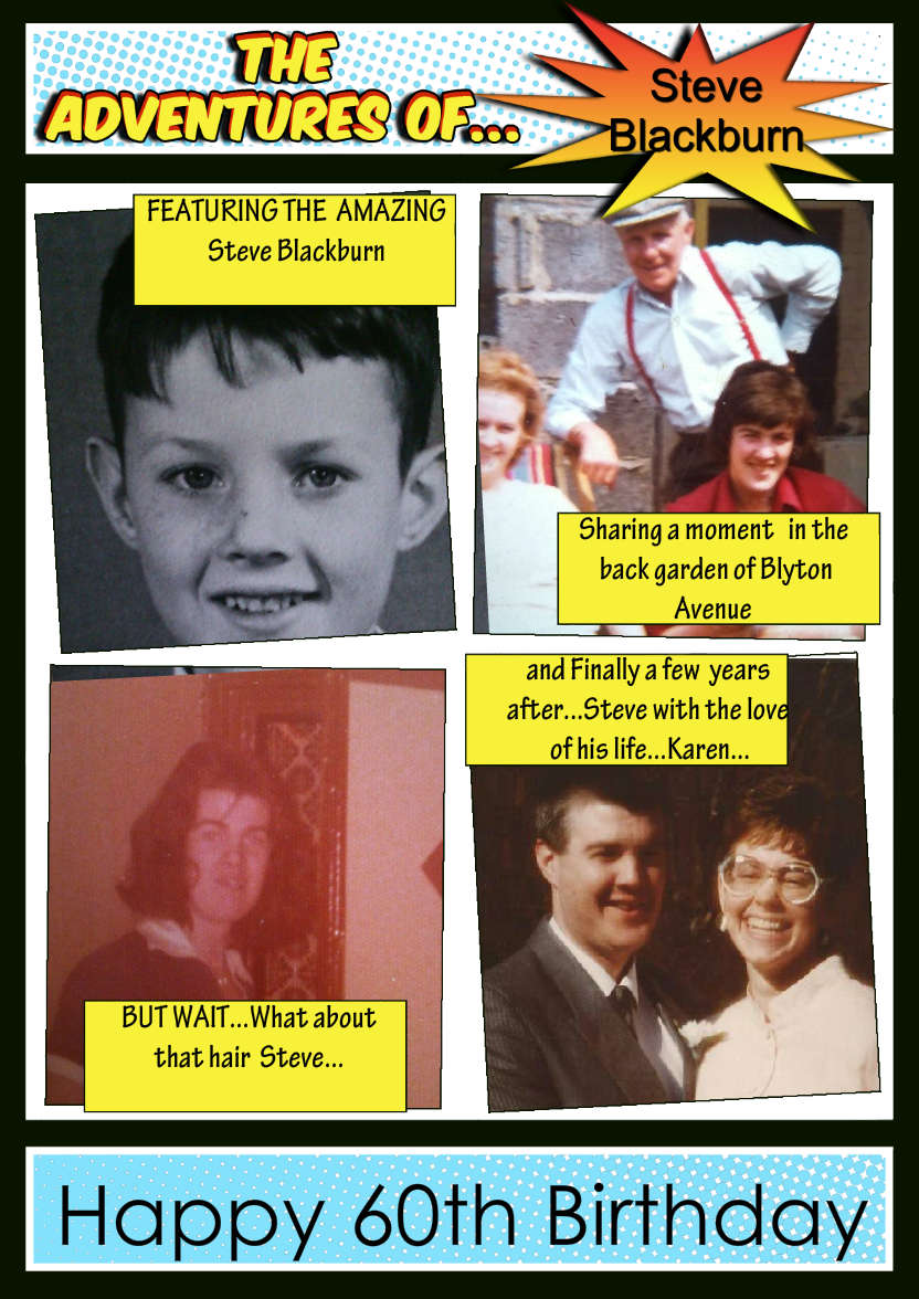 The Adventures Of -  Spoof Comic Book Card Front Blue - card made with Crafty Bob's Card Creator