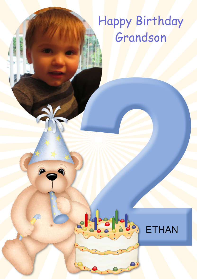 Birthday Bear Age 2 Card Boy - card made with Crafty Bob's Card Creator