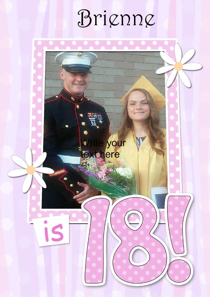 18th Birthday Stripes & Flowers Photo Upload Card - card made with Crafty Bob's Card Creator