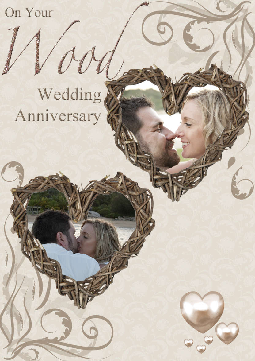 Wood Wedding Anniversary Hearts Photo Card - card made with Crafty Bob's Card Creator