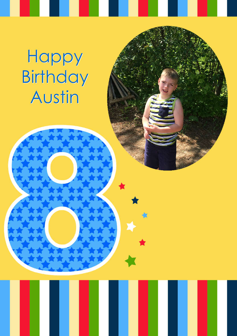Age 8 Photo Card Boy - card made with Crafty Bob's Card Creator