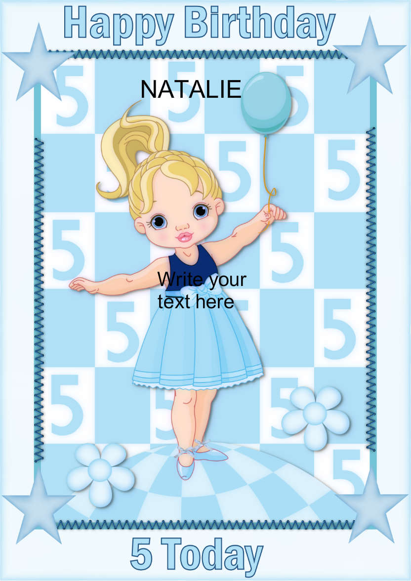 Happy 5th Birthday Girl in Blue - card made with Crafty Bob's Card Creator