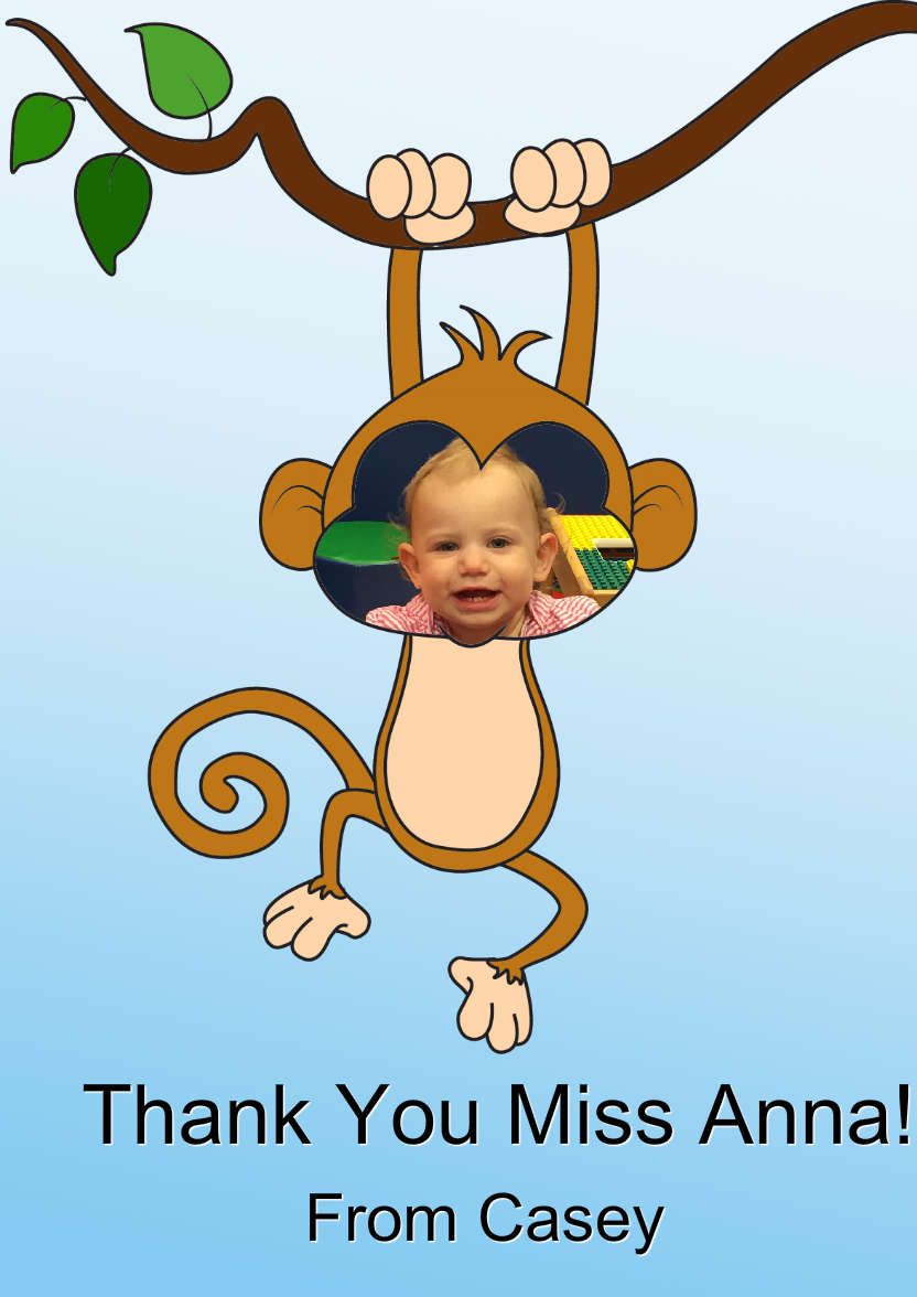 Little Monkey Aperture Card - card made with Crafty Bob's Card Creator