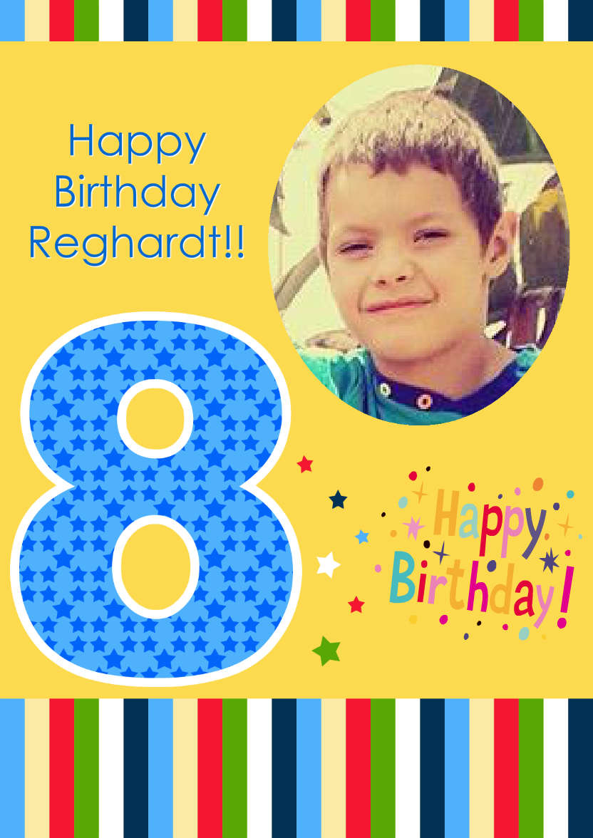 Age 8 Photo Card Boy - card made with Crafty Bob's Card Creator