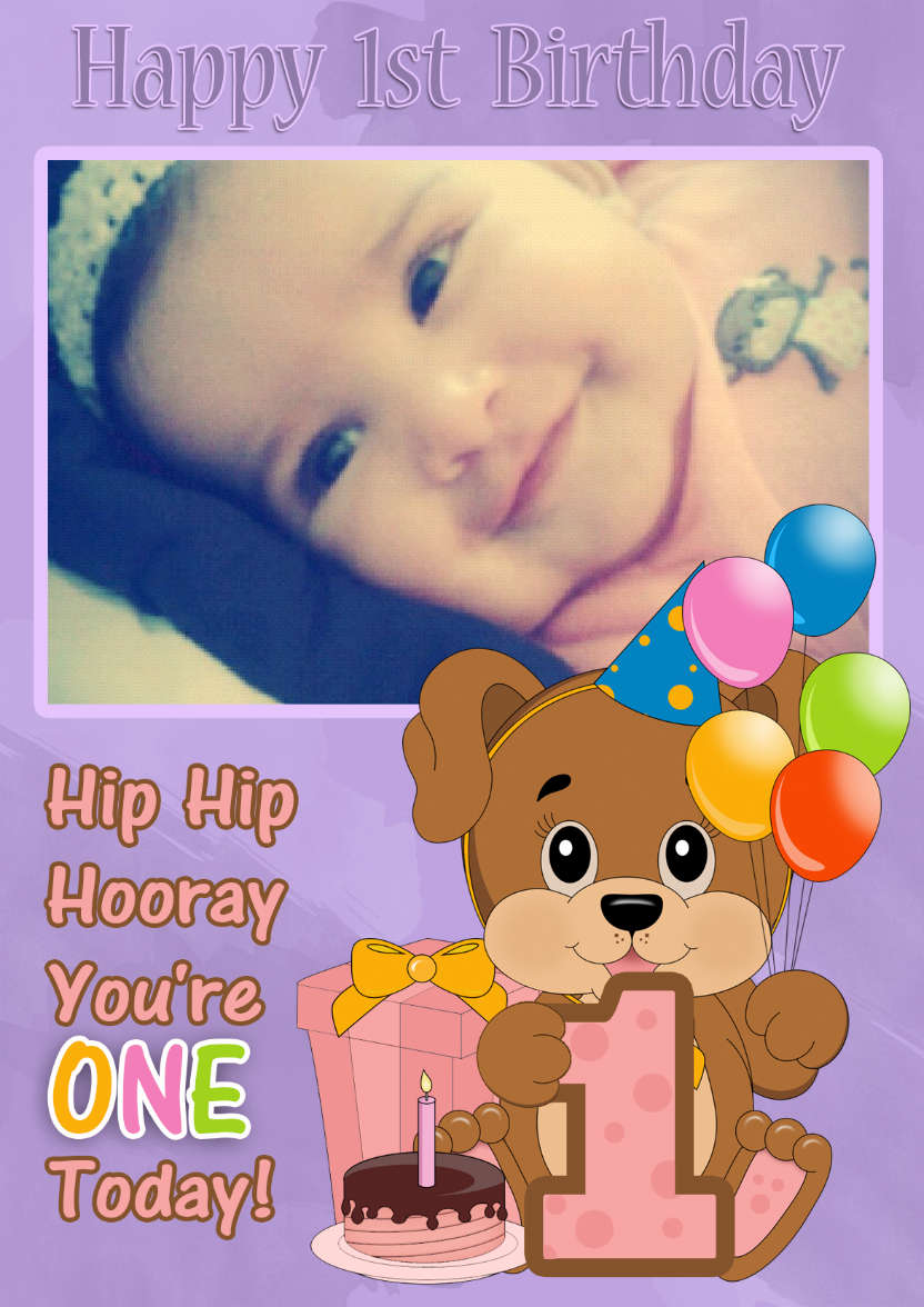 1st Birthday Puppy Dog Your Photo Here Card - card made with Crafty Bob's Card Creator