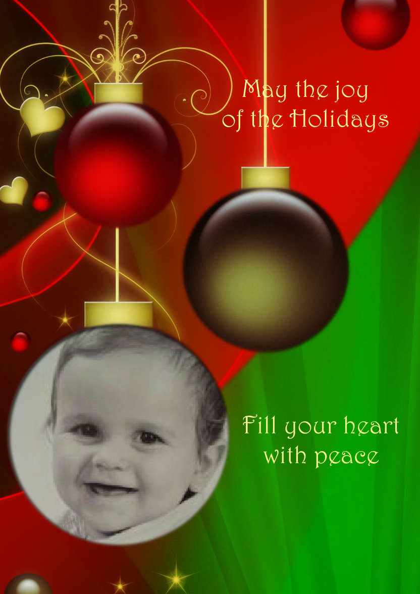 Red and Green Vintage Ornament Christmas Photo Card - card made with Crafty Bob's Card Creator