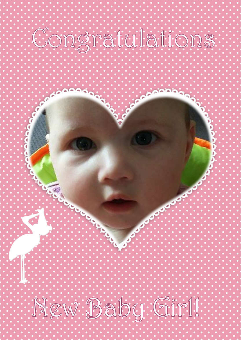 Polka Dot New Baby Girl Stork - card made with Crafty Bob's Card Creator
