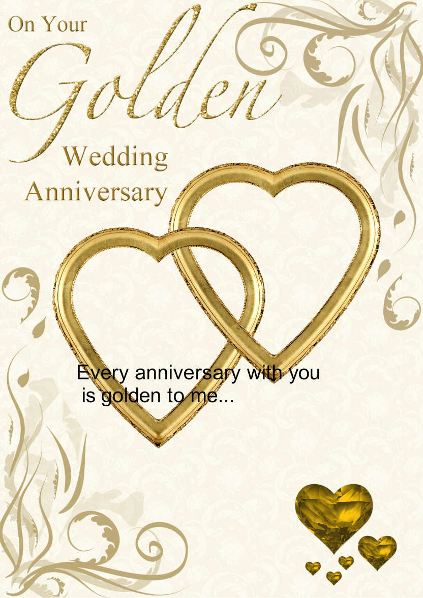 Golden Wedding Anniversary Hearts Entwined Card - card made with Crafty Bob's Card Creator
