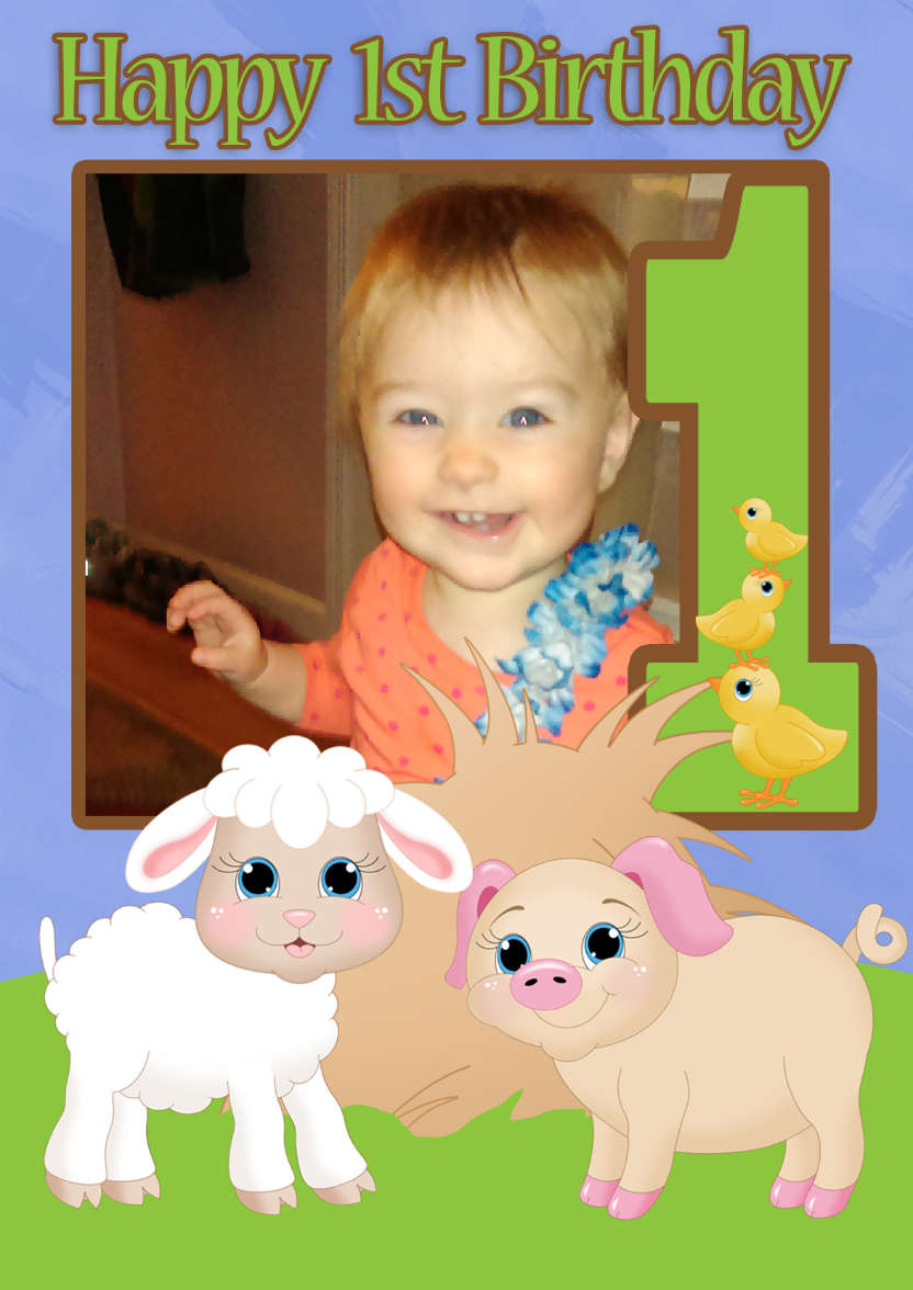 1st Birthday Farmyard Your Photo Here Card - card made with Crafty Bob's Card Creator