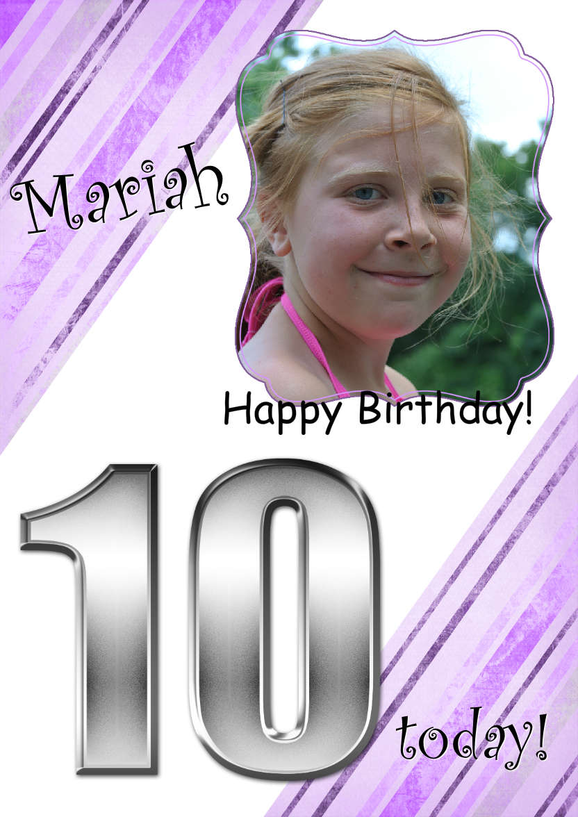Grunge Stripes Age 10 Birthday Girl - card made with Crafty Bob's Card Creator