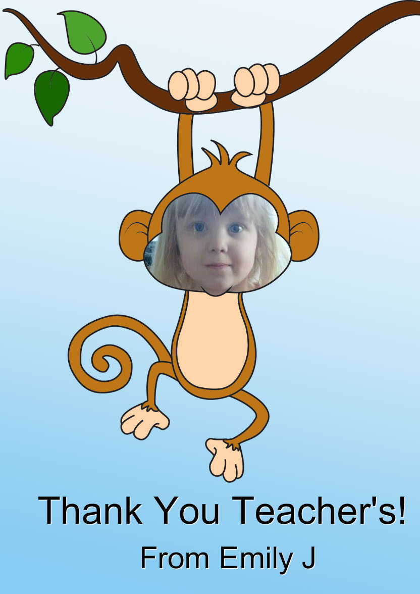 Little Monkey Aperture Card - card made with Crafty Bob's Card Creator