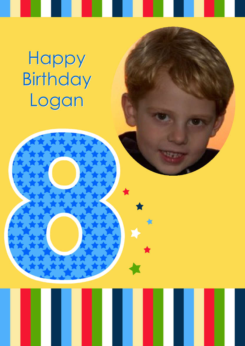 Age 8 Photo Card Boy - card made with Crafty Bob's Card Creator