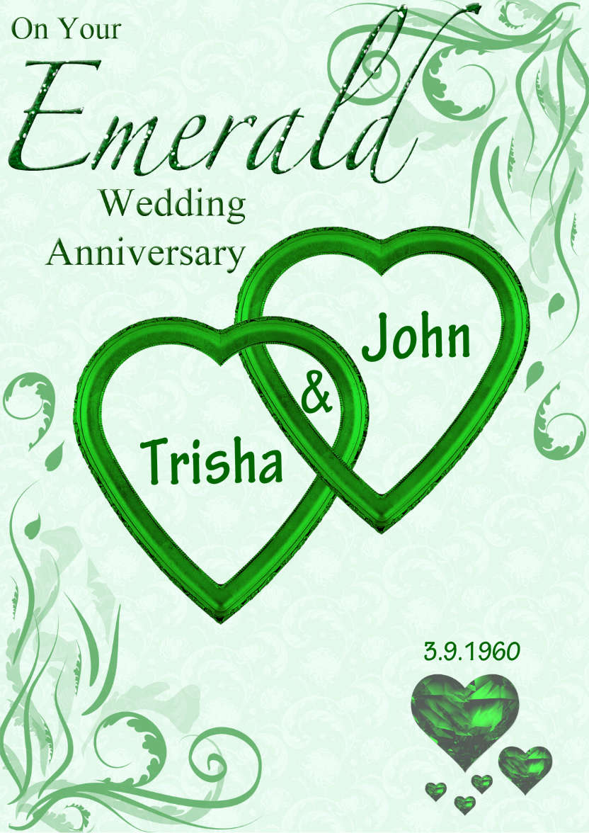 Emerald Wedding Anniversary Hearts Entwined Card - card made with Crafty Bob's Card Creator