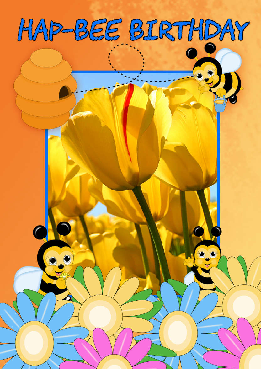 Bee Birthday Card Your Photo Here - card made with Crafty Bob's Card Creator