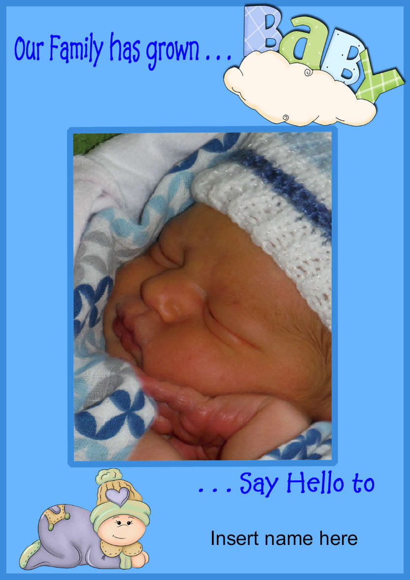 Baby Boy Frame 2 -add Photo and Name to Personalize - card made with Crafty Bob's Card Creator