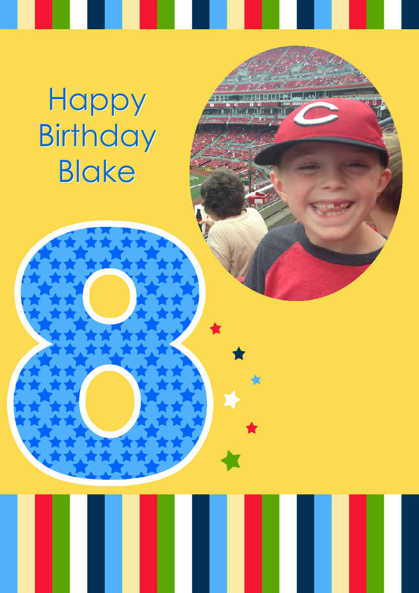 Age 8 Photo Card Boy - card made with Crafty Bob's Card Creator
