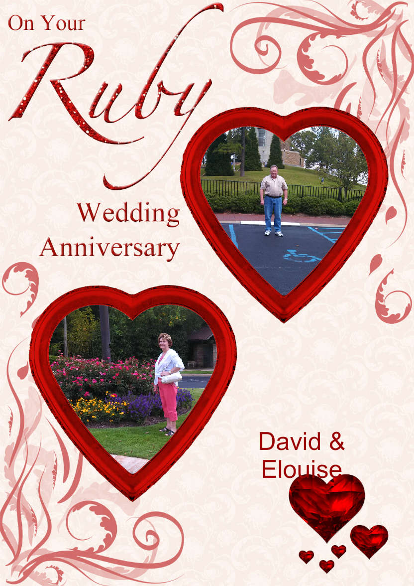 Ruby Wedding Anniversary Hearts Photo Card - card made with Crafty Bob's Card Creator