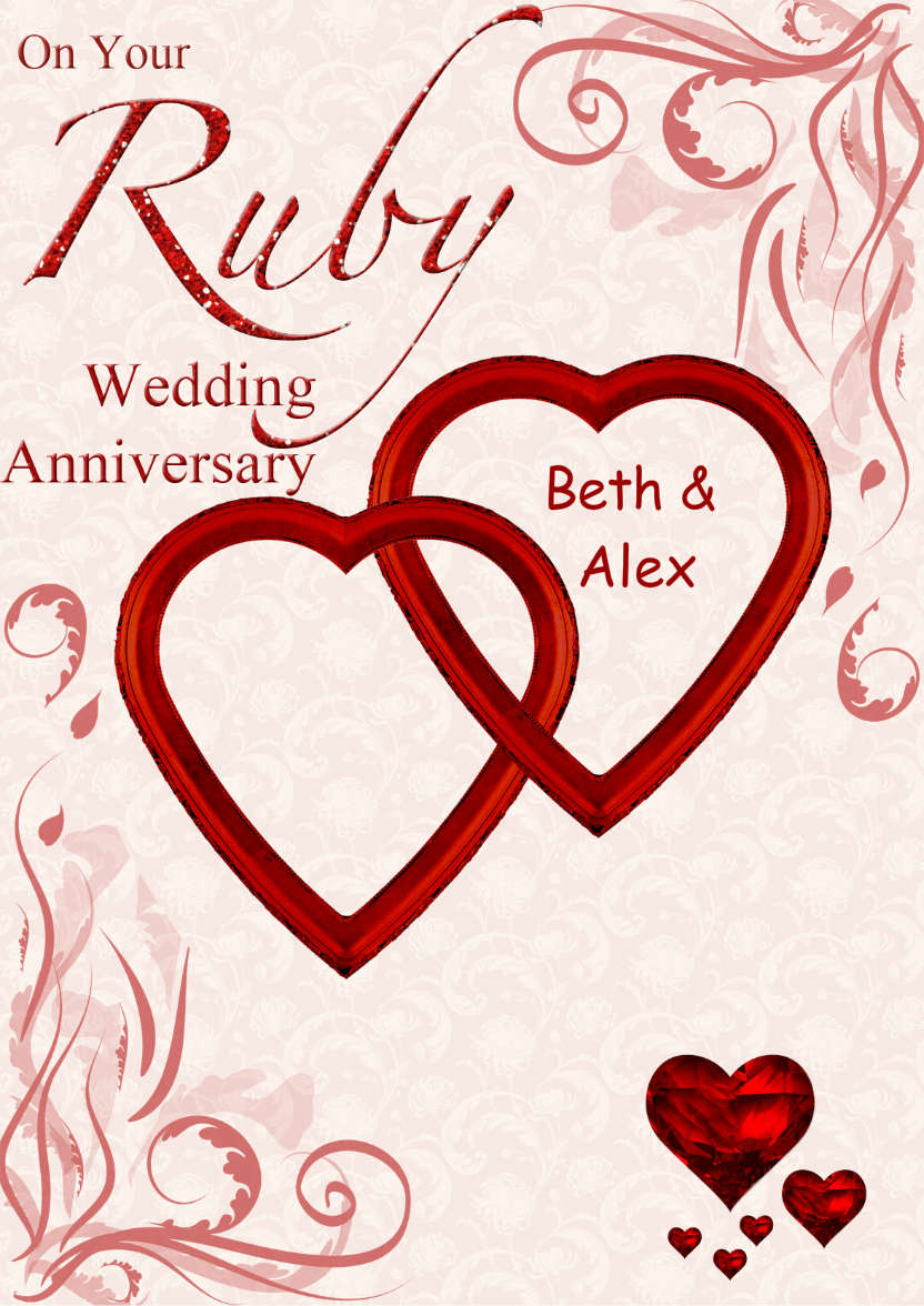 Ruby Wedding Anniversary Hearts Entwined Card - card made with Crafty Bob's Card Creator