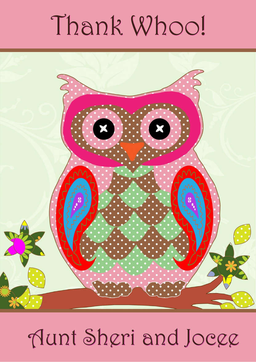 Thank Whoo Owl Card Front - card made with Crafty Bob's Card Creator