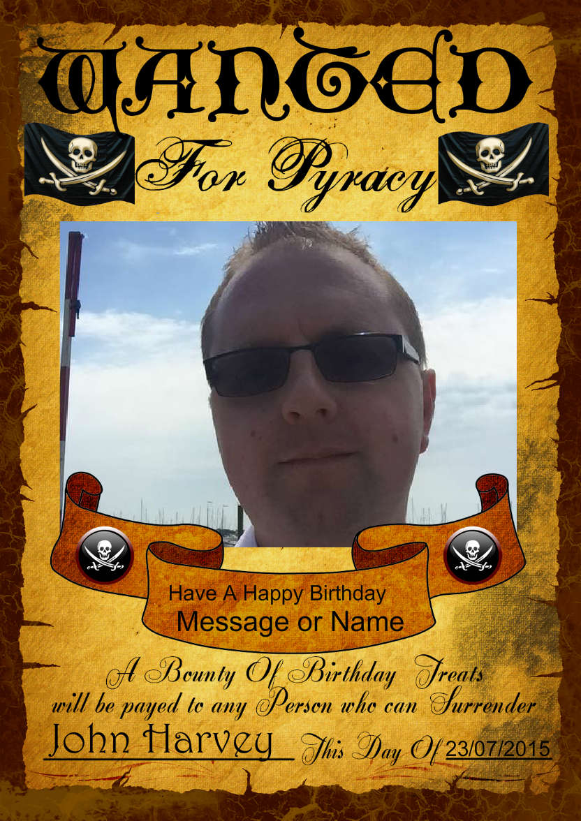 Fun Male Wanted Poster Birthday Card, Photo - card made with Crafty Bob's Card Creator
