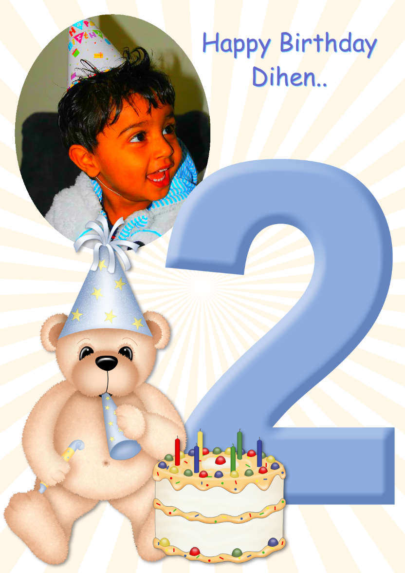 Birthday Bear Age 2 Card Boy - card made with Crafty Bob's Card Creator