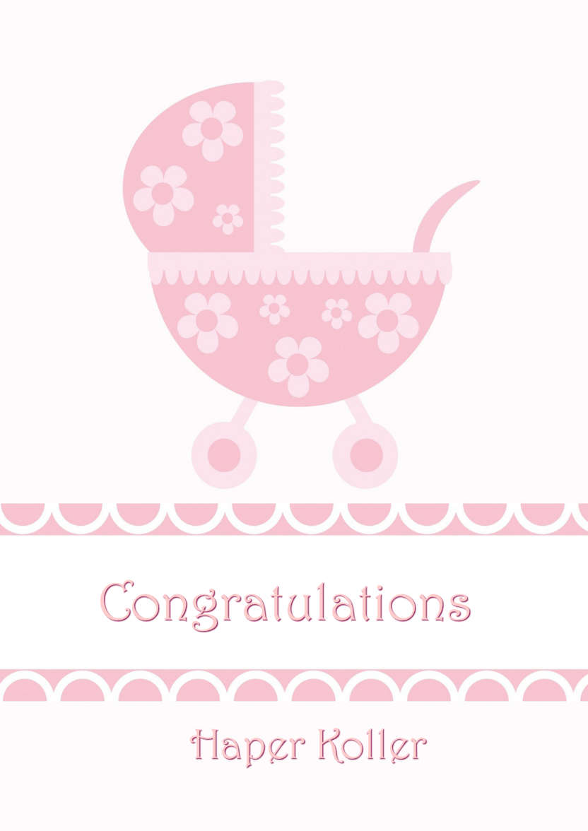 New Baby Girl Pram Card Front - card made with Crafty Bob's Card Creator