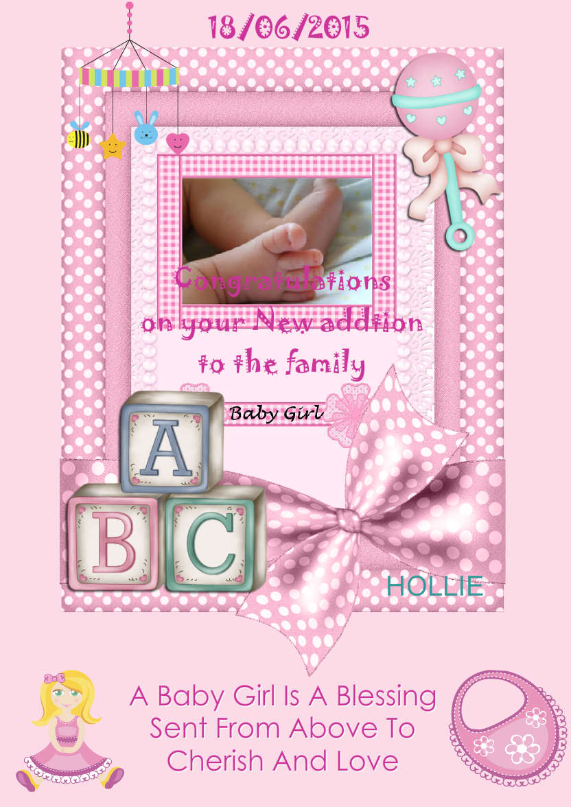 New Baby Girl Aperture Frame Card Front - card made with Crafty Bob's Card Creator
