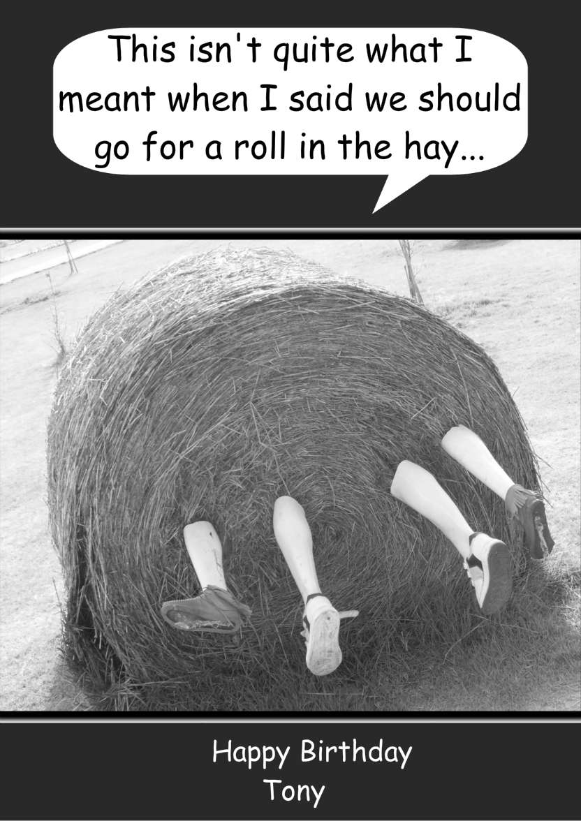 Roll in the Hay Humorous Card Front - card made with Crafty Bob's Card Creator