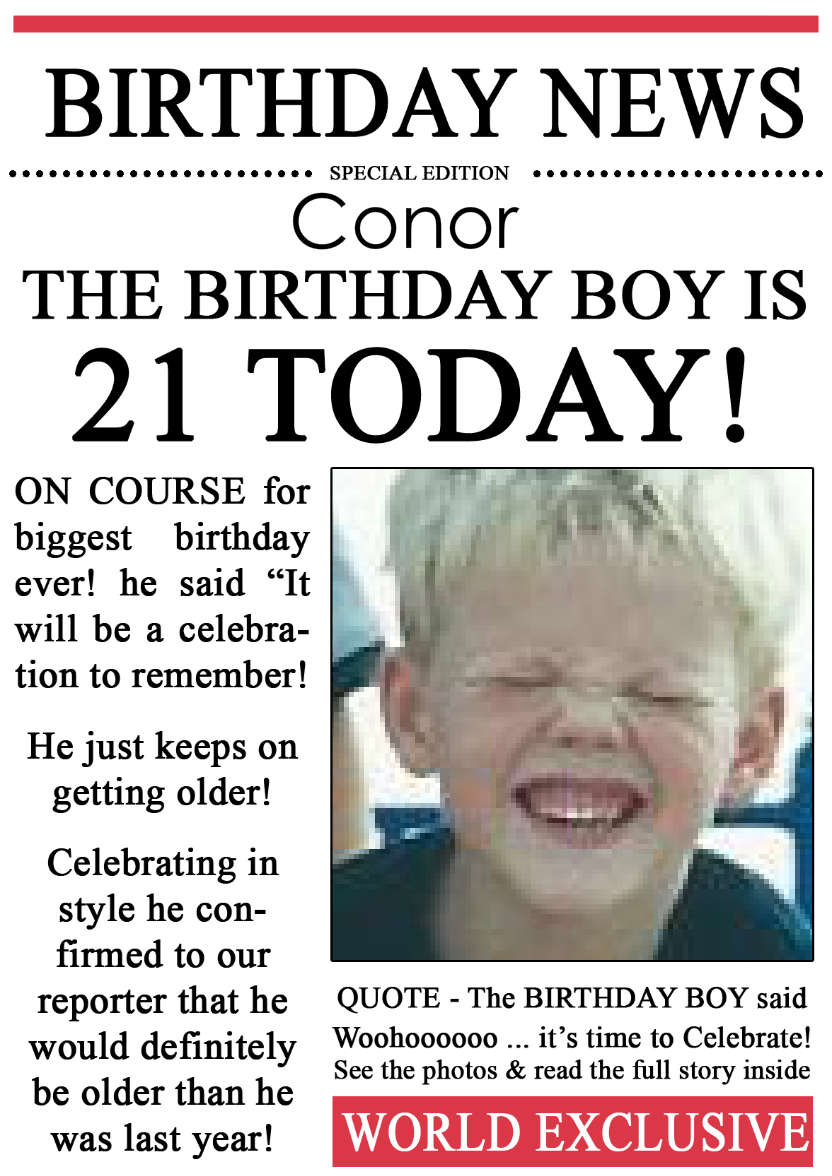 21 Today Birthday News Photo Upload Card - card made with Crafty Bob's Card Creator