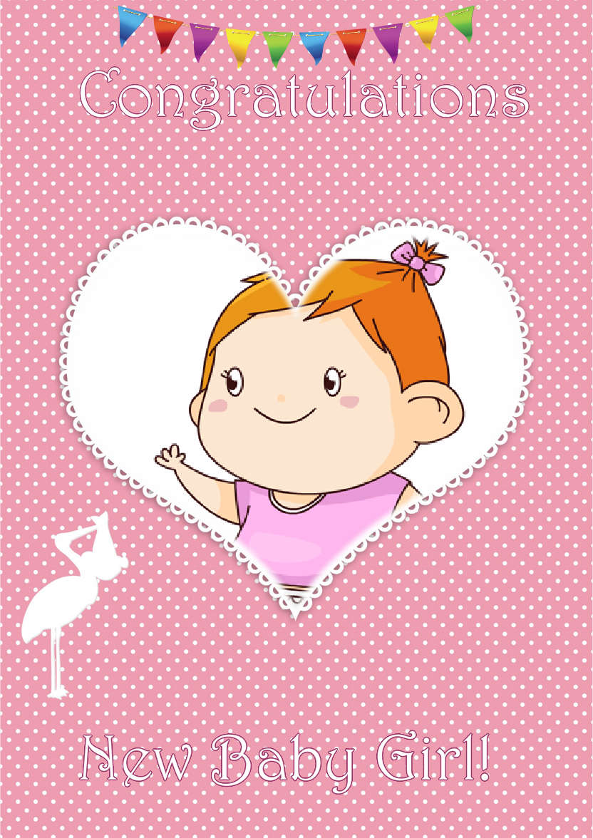 Polka Dot New Baby Girl Stork - card made with Crafty Bob's Card Creator