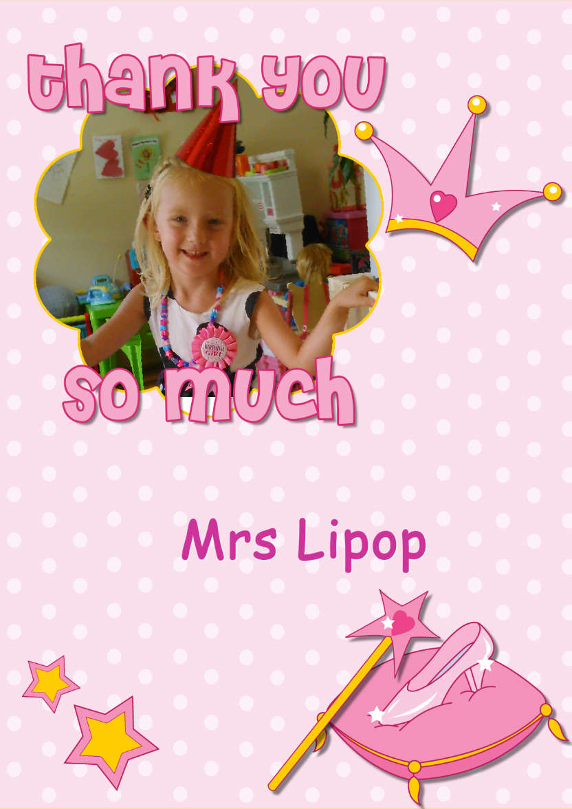 Thank You Princess Themed Aperture Card Front - card made with Crafty Bob's Card Creator