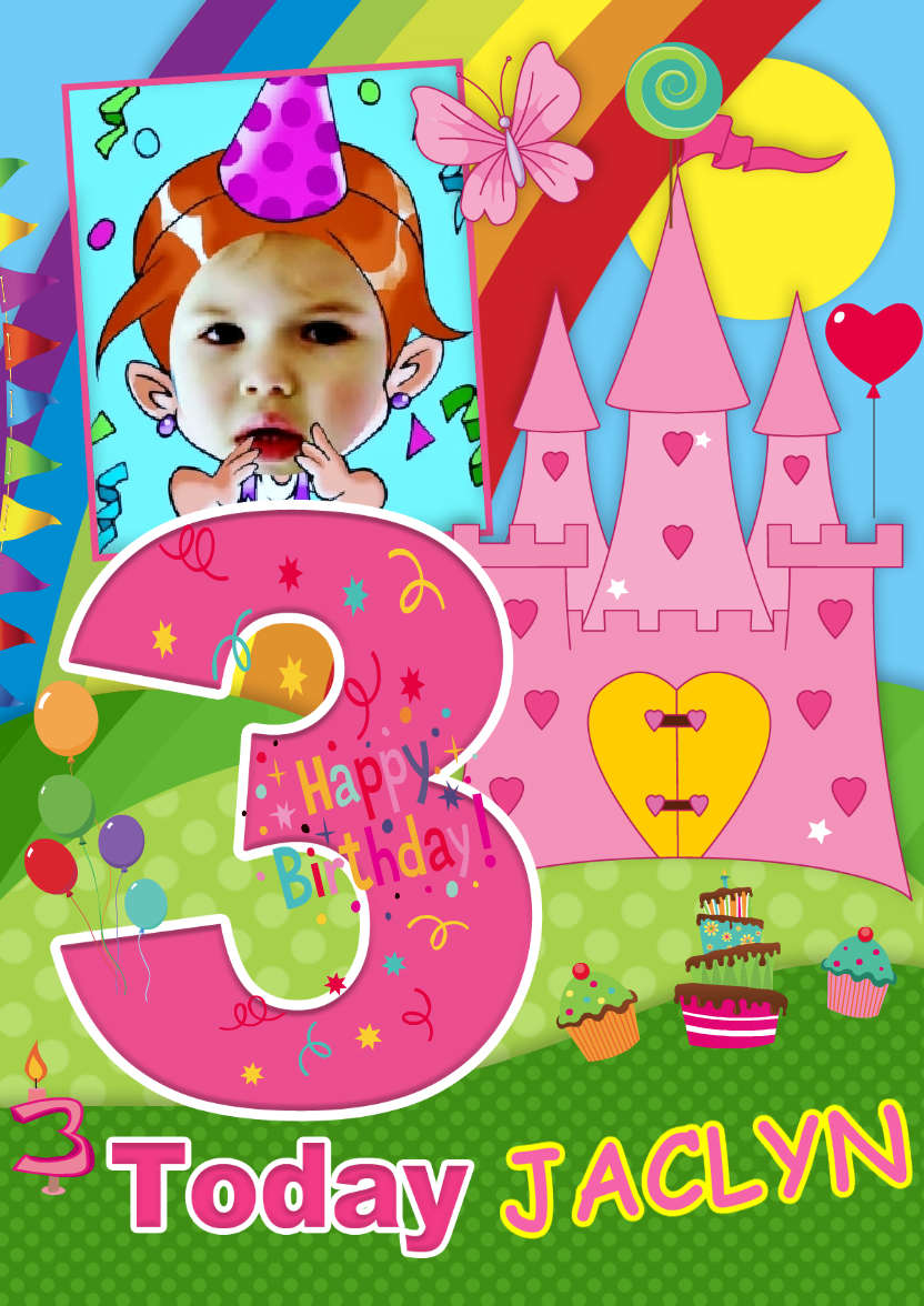Rainbow Princess Age 3 Aperture Photo Card - card made with Crafty Bob's Card Creator