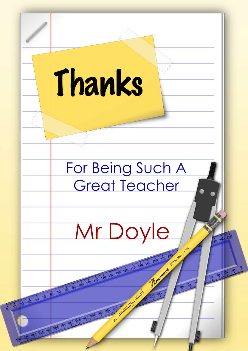 Paper and Stationary Thank You Teacher Card - card made with Crafty Bob's Card Creator
