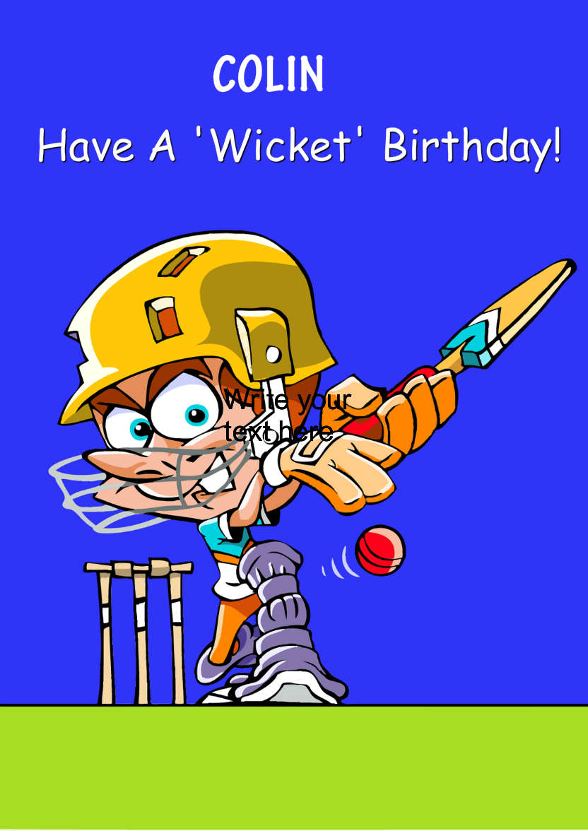 Cartoon Cricket Player Card - card made with Crafty Bob's Card Creator