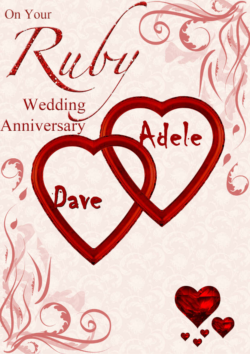 Ruby Wedding Anniversary Hearts Entwined Card - card made with Crafty Bob's Card Creator