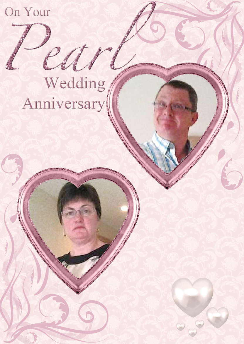Pearl Wedding Anniversary Hearts Photo Card - card made with Crafty Bob's Card Creator