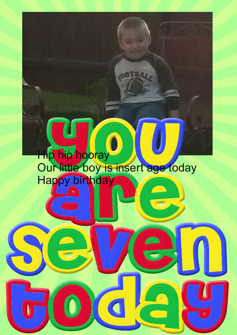 You Are Seven Boys Birthday Card - card made with Crafty Bob's Card Creator
