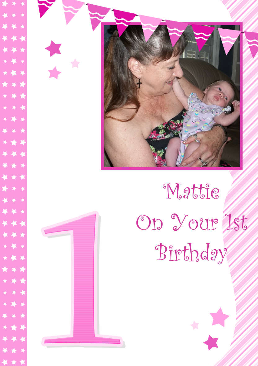 Stars and Stripes First Birthday Girl - card made with Crafty Bob's Card Creator