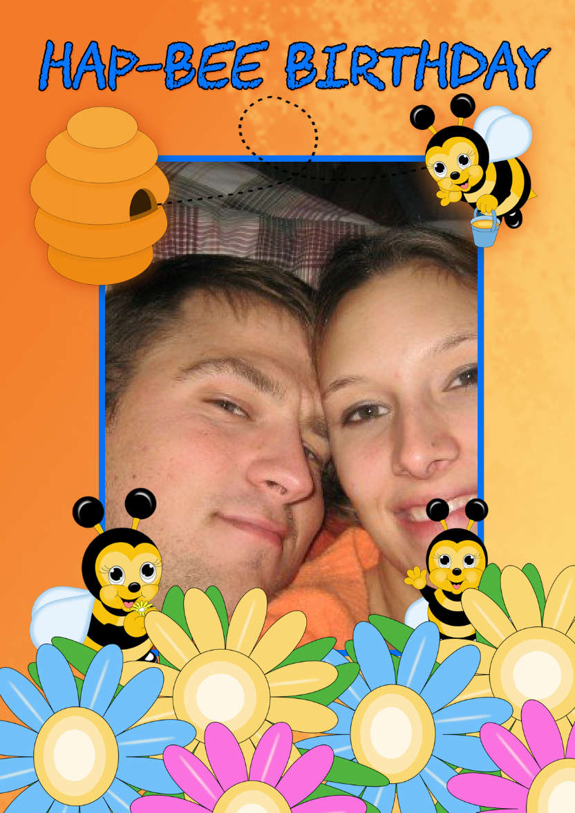 Bee Birthday Card Your Photo Here - card made with Crafty Bob's Card Creator