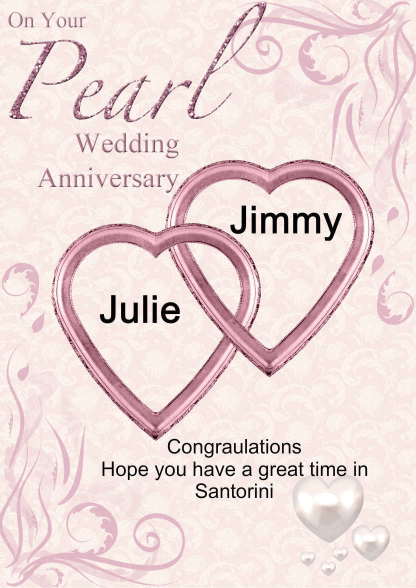 Pearl Wedding Anniversary Hearts Entwined Card - card made with Crafty Bob's Card Creator