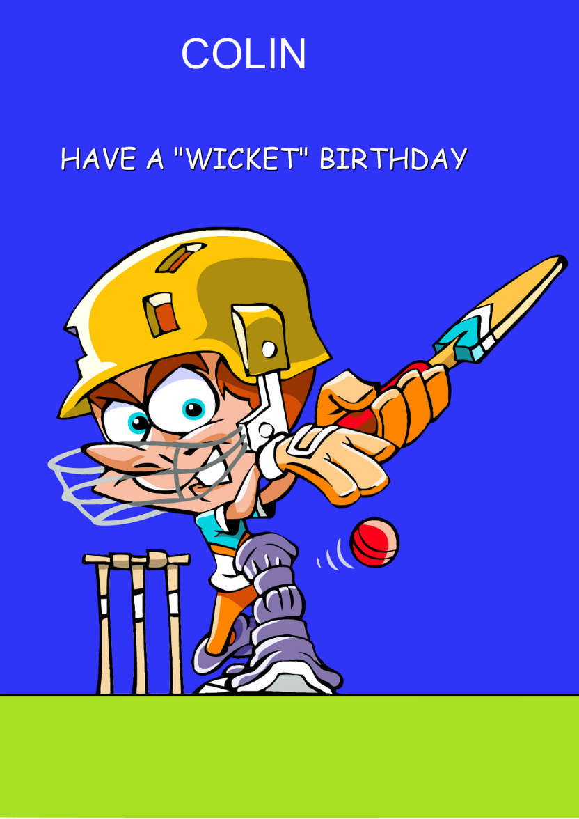 Cartoon Cricket Player Card - card made with Crafty Bob's Card Creator