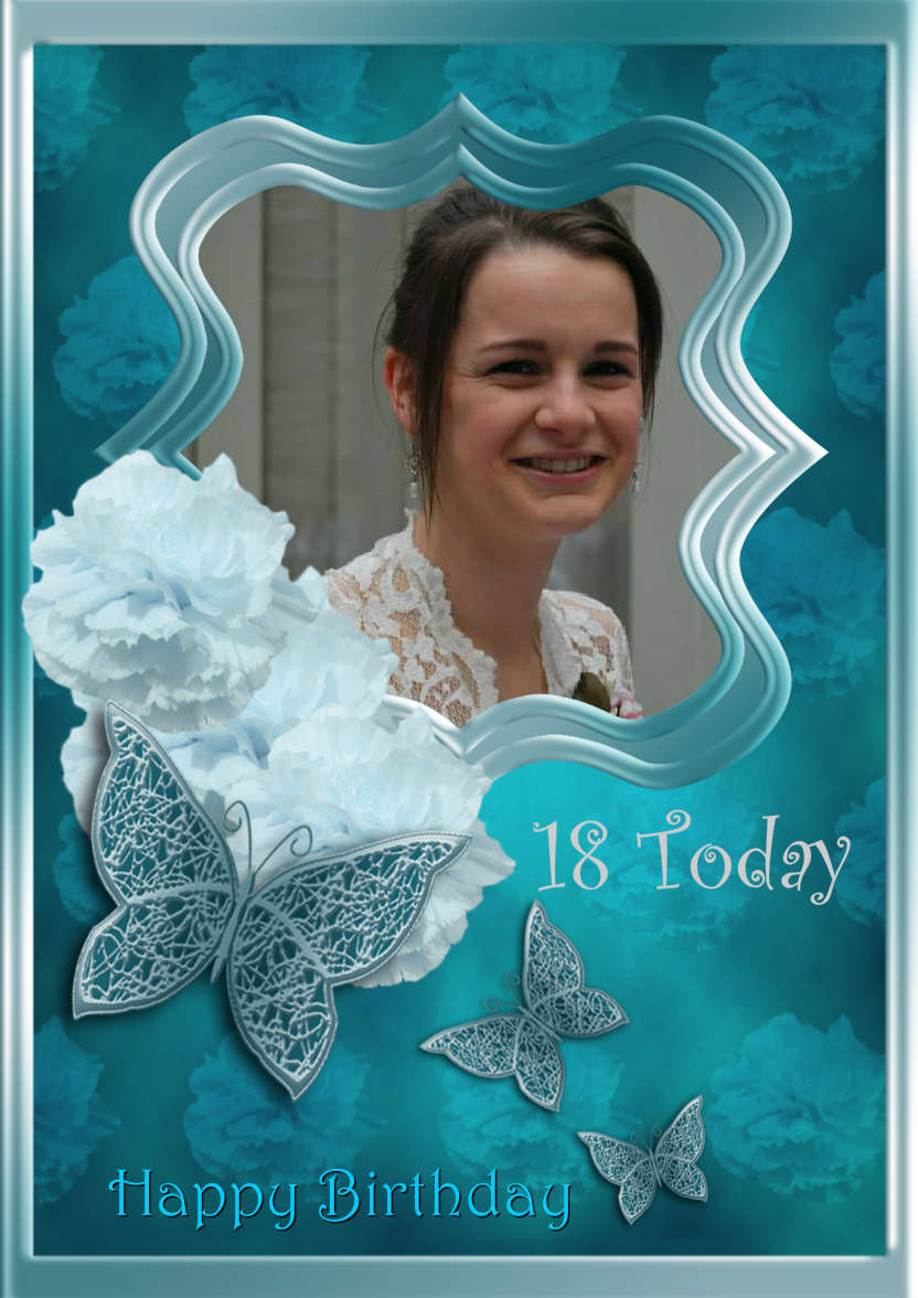 Teal Carnations and Butterflies - card made with Crafty Bob's Card Creator