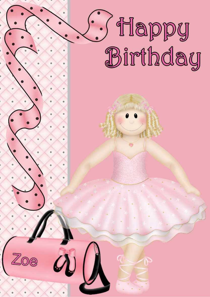Ballet Birthday Blonde Card Front - card made with Crafty Bob's Card Creator